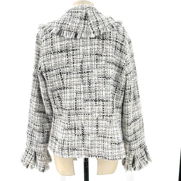 Anne Fontaine Sigourney Blazer Jacket Tweed Fringe Gray Black Size 3 US Large - Picture 6 of 9